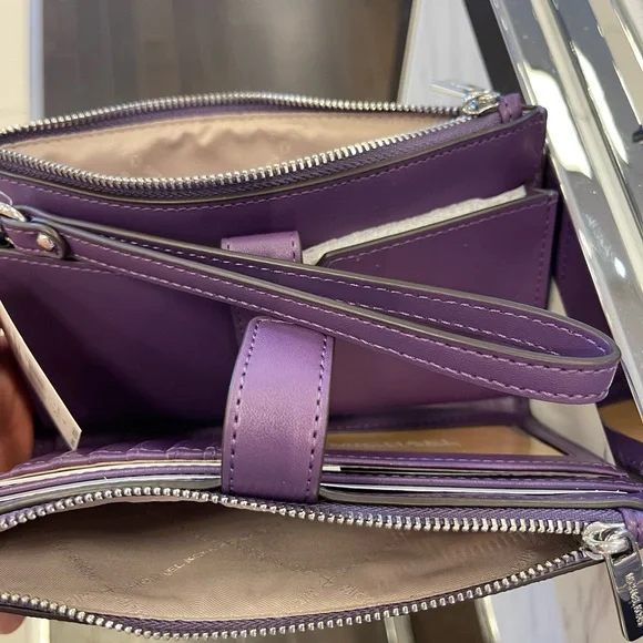 MICHAEL KORS JS Lg Ombré Signature Logo Double Zip Wristlet Wallet 
Dark Purple - Picture 14 of 16